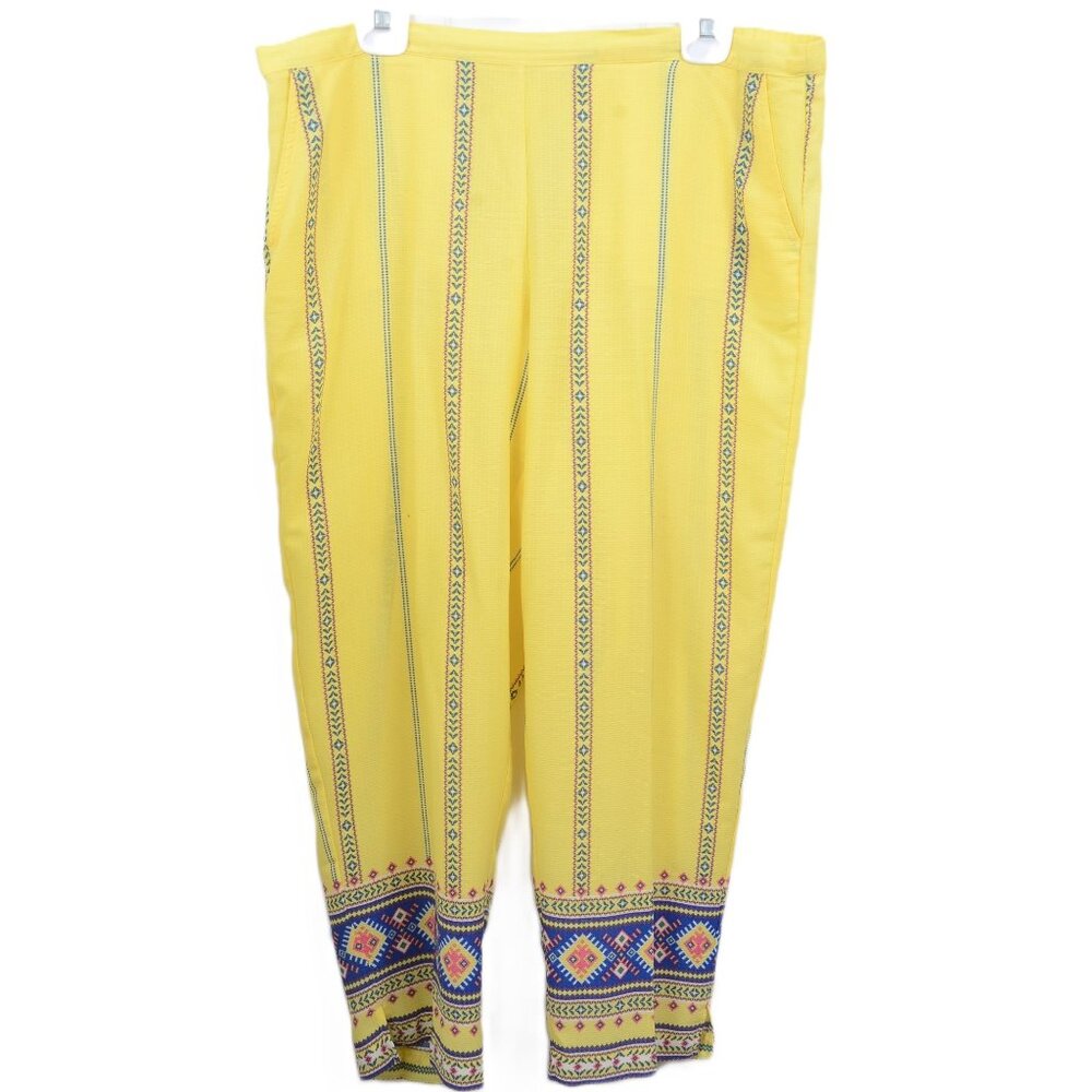 Soft Surroundings SIZE LG Colorful Yellow Flowy Pants Summer Beach Resortwear